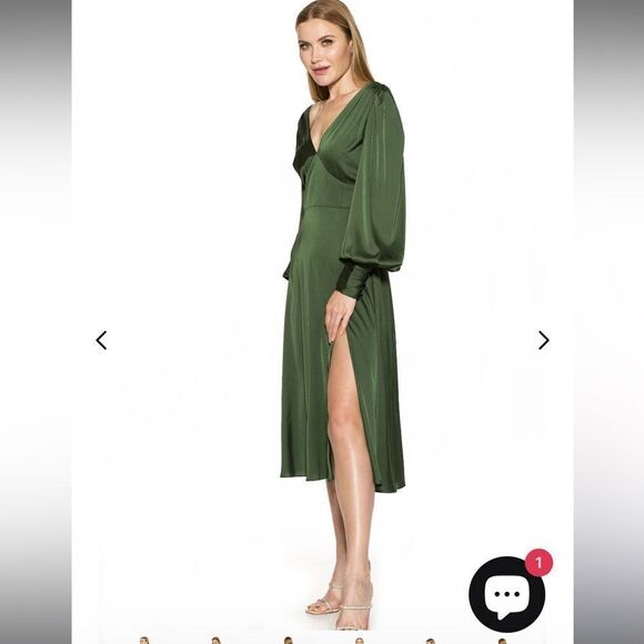 Alexia Admor Alysa midi dress side skit emerald green satin 6 - Picture 3 of 10